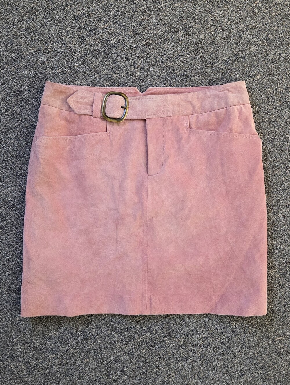 Vintage INC Pink Genuine Suede Leather Mini Skirt Belted Y2K Size 6